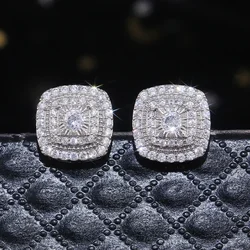 2026 Brilliant Cubic Zirconia Stud Earrings for Princess Square Shape Versatile Style Fancy Gift Women Earring Classic Jewelry