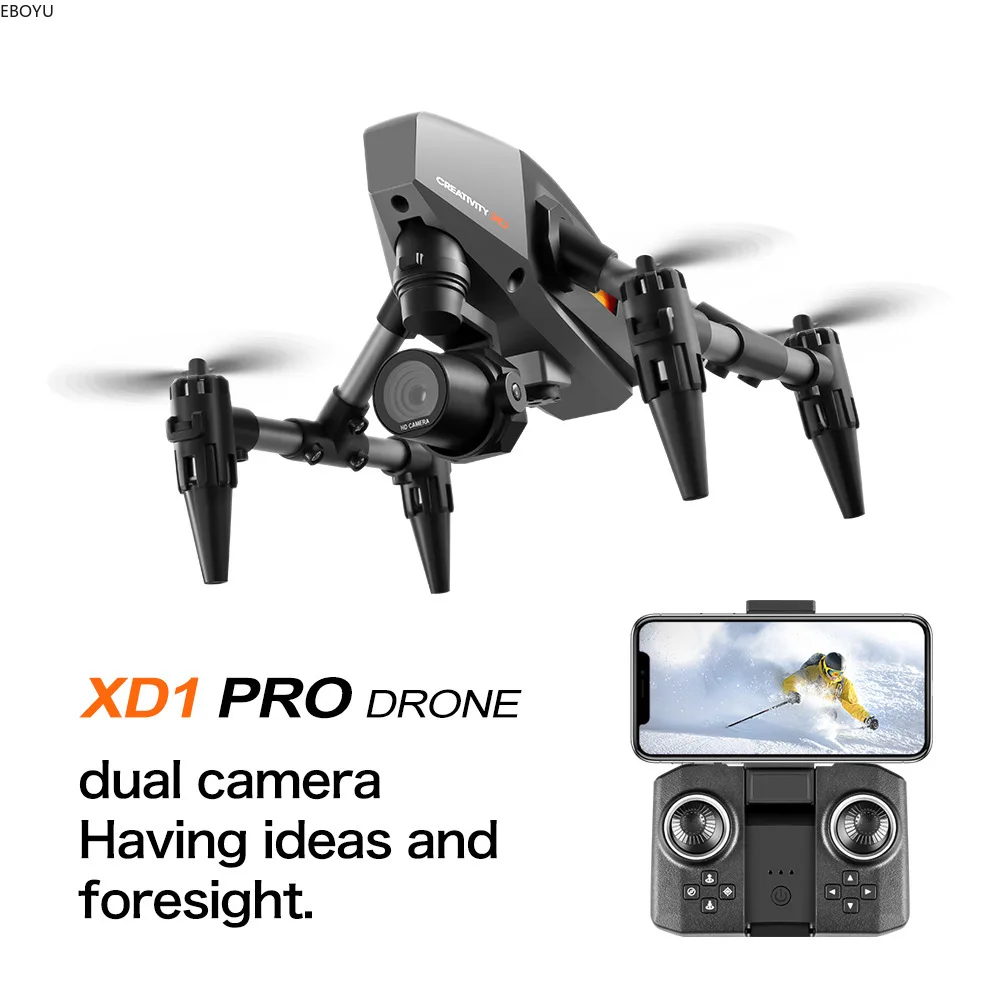 EBOYU XD1 PRO RC Drone 2.4Ghz WiFi FPV 4K HD Dual Cams Switchable Optical Flow Hover Alloy Material RC Drone Quadcopter Toys RTF