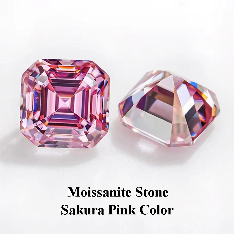 

Moissanite Asscher Cut Sakura Pink Color Advanced Jewelry Material Pass Diamond Tester for Jewel Making with GRA Certificate