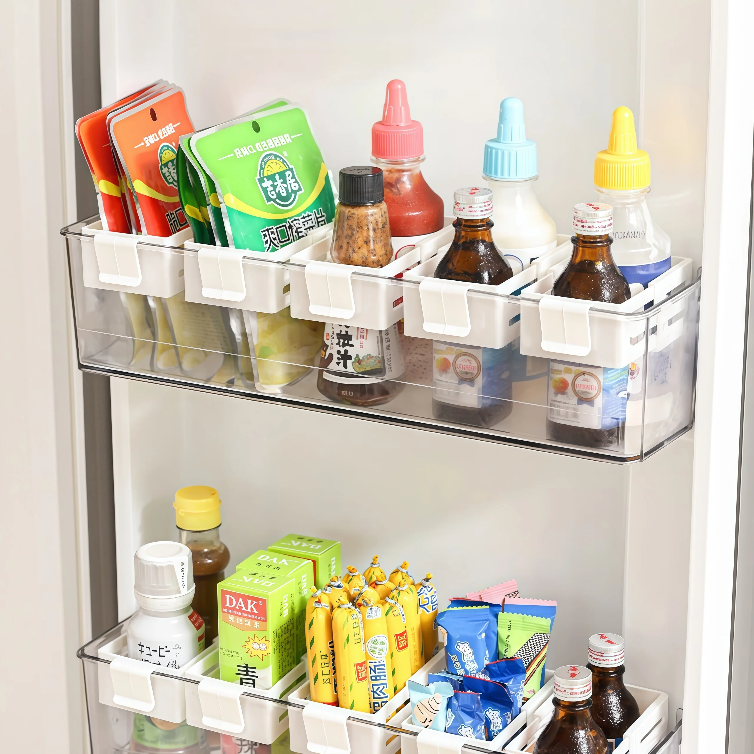 Refrigerator Side Door Storage Partition, Extendable Storage Partition/Baffle, Beverage/Sauce Pack/Snack Organizer