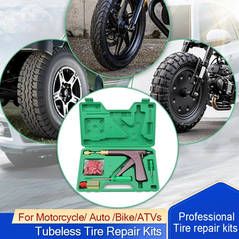 

Профессиональные комплекты для ремонта бескамерных шин мотоцикла, комплект для блокировки утечки воздуха в автомобильных велосипедах, вакуумный пистолет для ремонта шин