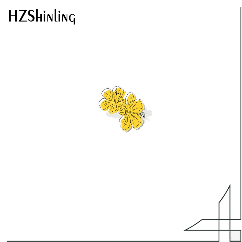 2023 Cartoon Bright Yellow Flowers Hawaiian Plumeria Acrylic Collar Pin Pattern Anime Acrylic Lapel Pins Resin Acrylic Epoxy