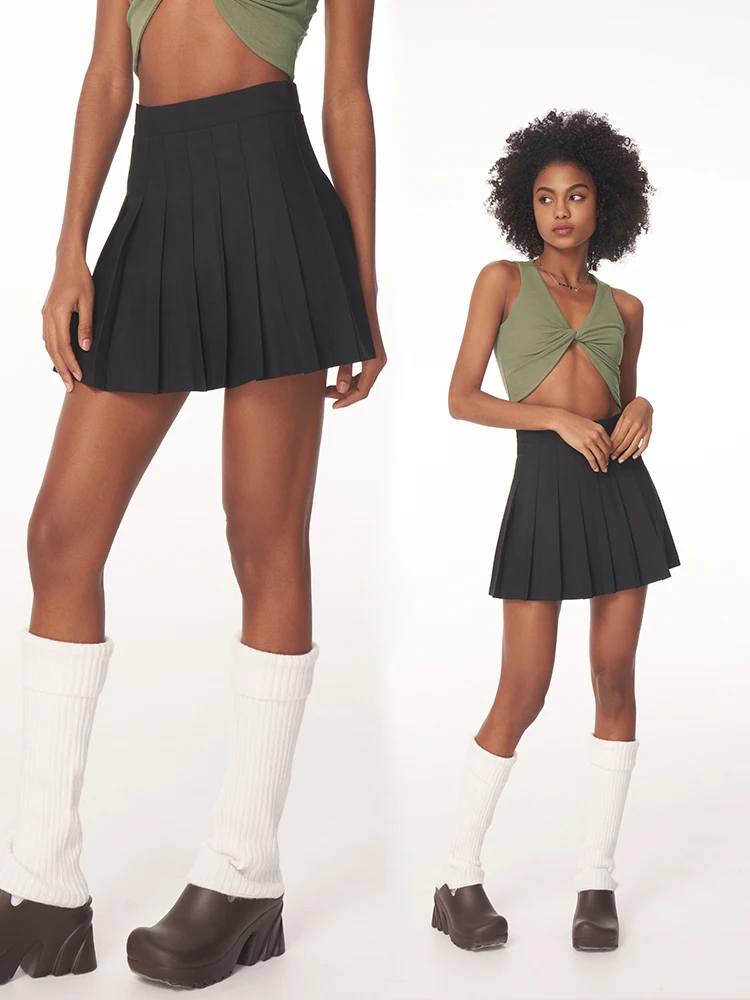 HOUZHOU Short Pleated Skirt Women Preppy Style High Waist A-line Sexy Cute Black Grey Mini Skirt Y2K Skort Casual School Uniform