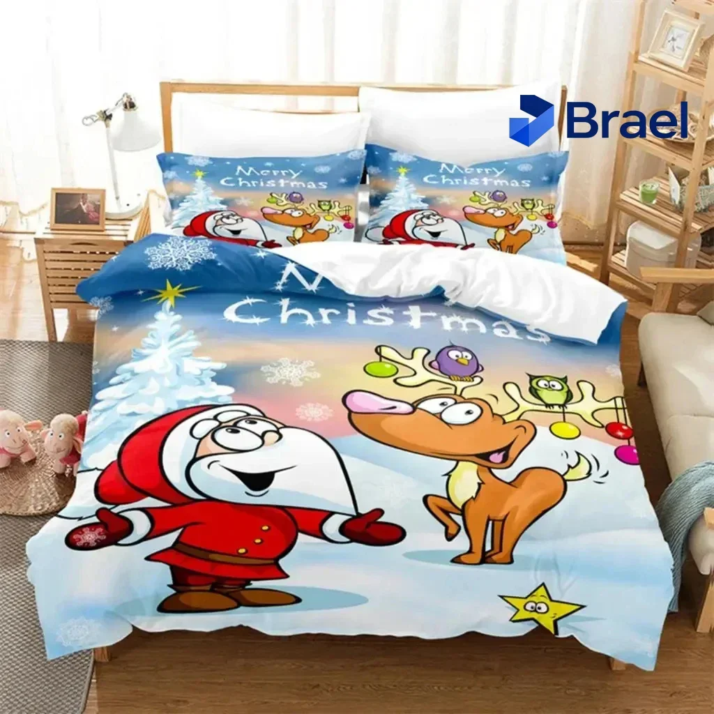 Exquisite Christmas Santa Xmas Bedding Set,Duvet Cover Comforter Bed Set Quilt Cover Pillowcase,King Queen Twin Size Boys Girls