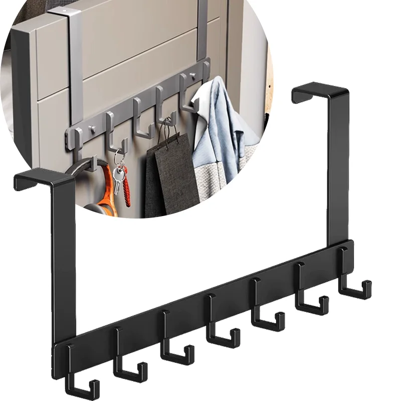 1pc Hook Behind The Door Punch-free Five-row Wrought Iron Clothes Bag Hook Large Load-bearing Hat Sundries Storage Rack