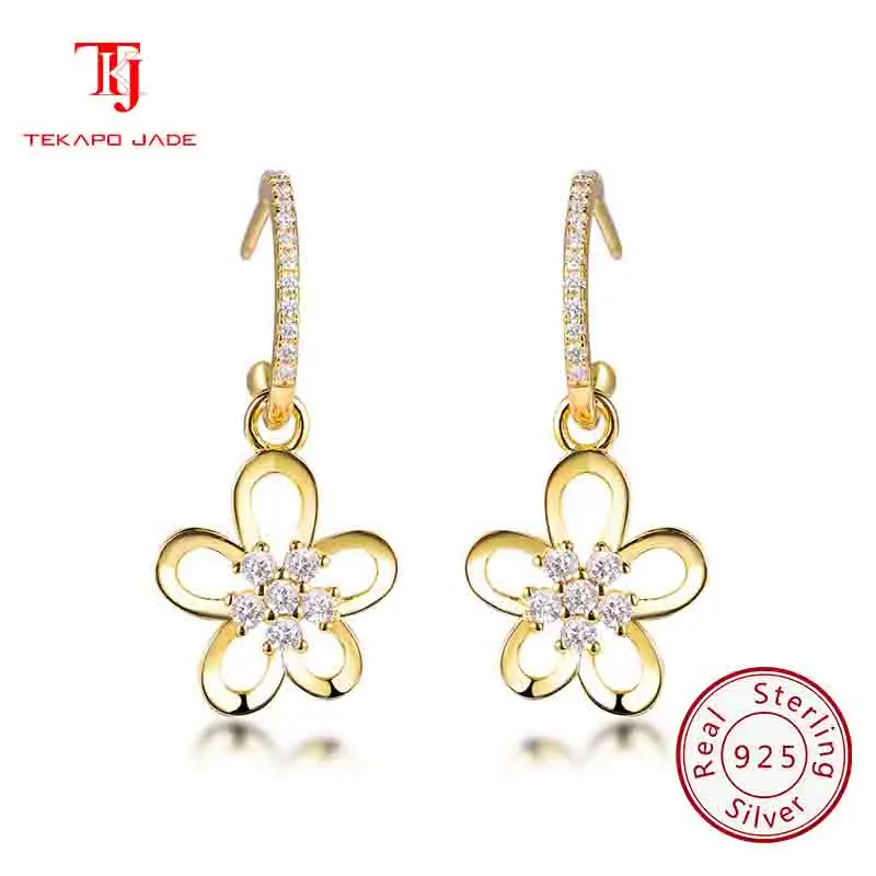 

TKJ JEWELS Luxury 925 Sterling Silver Flower Shaped Drop Earrings for Women Fashion 4A Zircon Earrings Anniversary Jewelry Gift