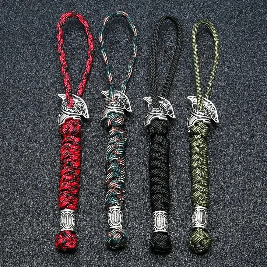 Handmade Viking Rune Bead Lanyard Keychain Outdoor Survival Paracord Rope Keychain Spartan Warrior Jewelry Car Key Knife Keyring