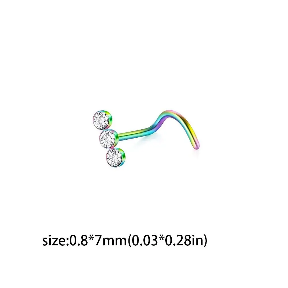 Punk Stainless Steel Zircon Nose Screw Studs Geometric Multicolour Opal Nostril Body Piercings Jewelry Party