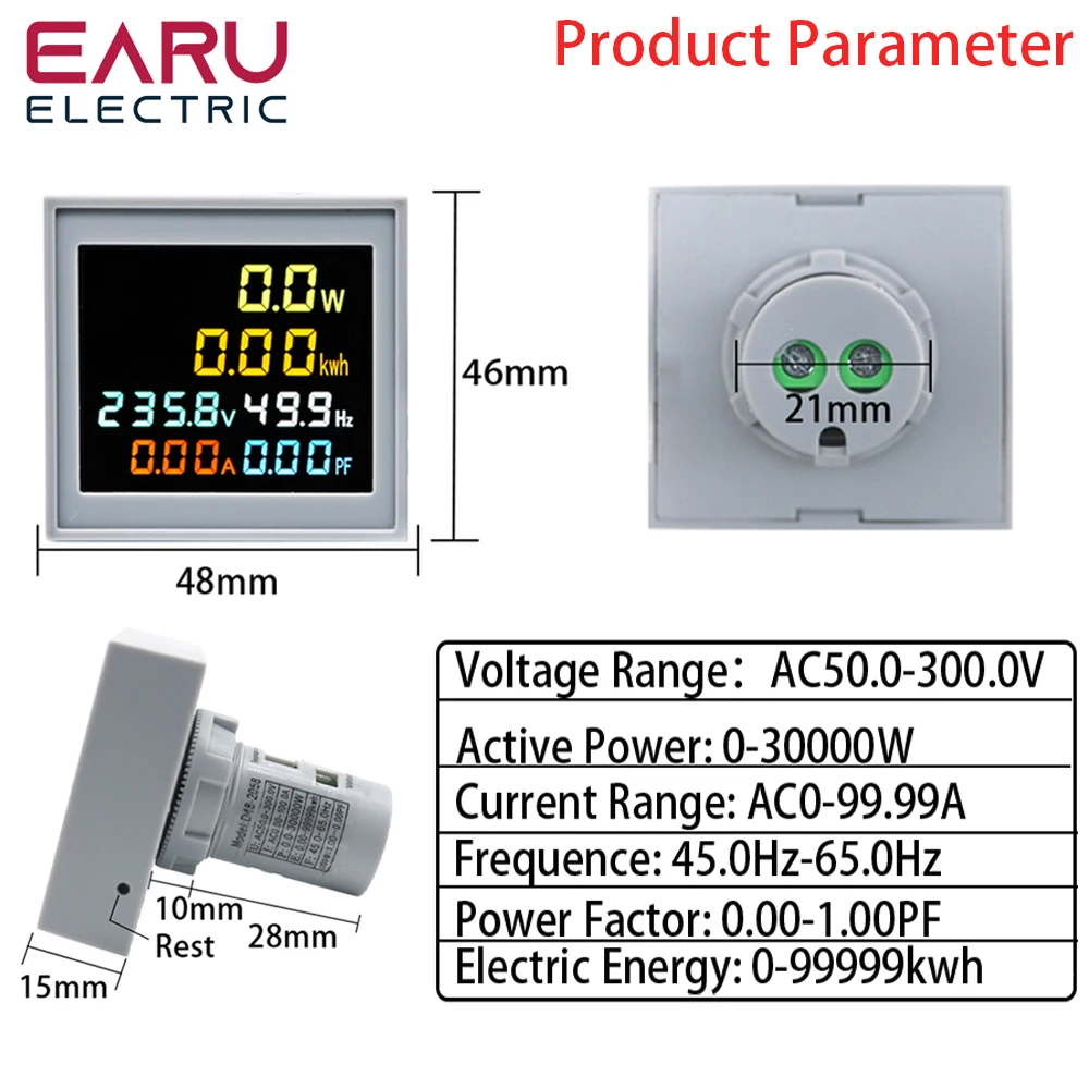 6w1 AC 50-300V 50/60Hz kwadratowy woltomierz amperomierz amperomierz napięcie prądu Hertz częstotliwość licznik energii KWH sygnał Monitor zasilania