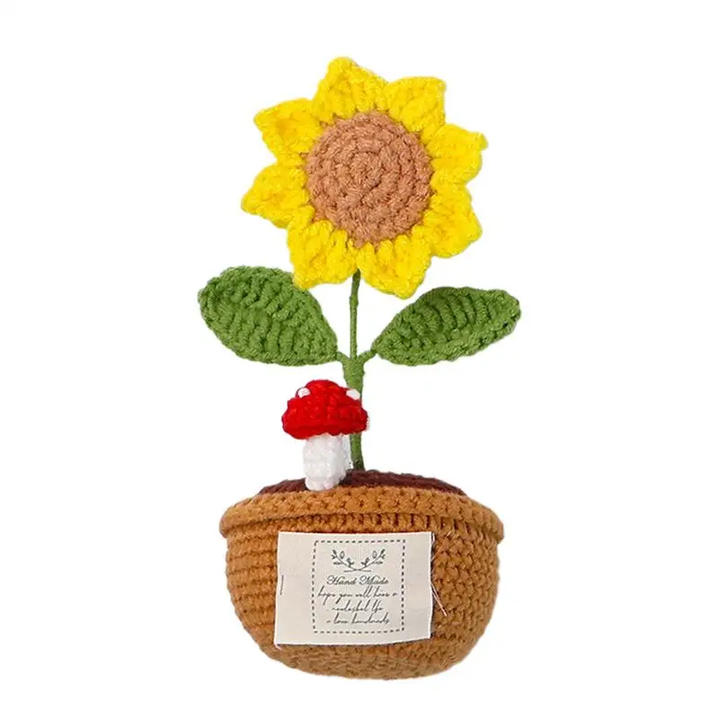 

Sunflower Crochet Dashboard Knitting Flower Decor Small Knitted Desktop Decoration Flower Car Dashboard Crochet Artificial