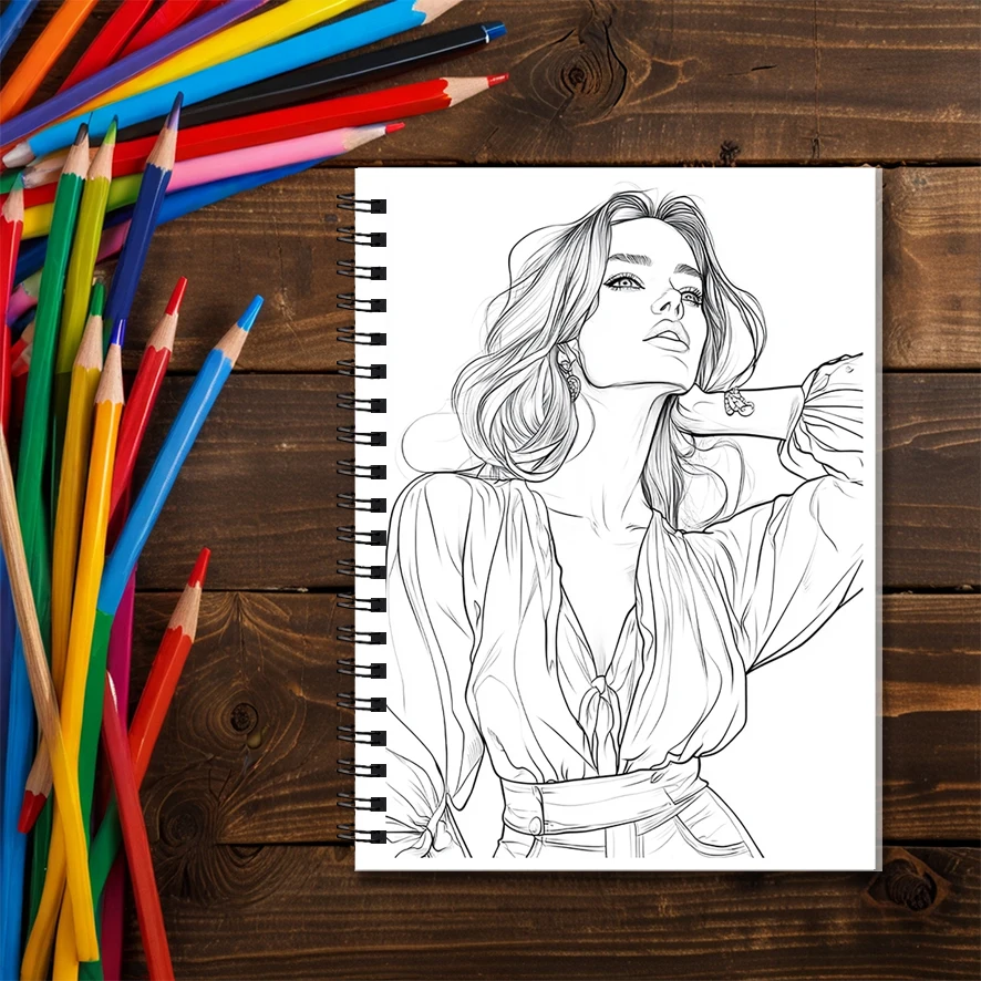 Adult Coloring Book 8.3x11.2 Inches 22 Pages Beauty Character Design Stress Relief Emotion Positivity Focus