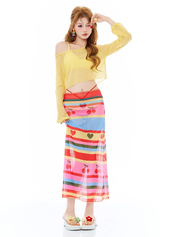 

Thai Style Long Skirt Bikini Women's Swimsuit Vacation Sun Protection Young Girl Hot Spring Swimming Suit Nylon Fabric with C...