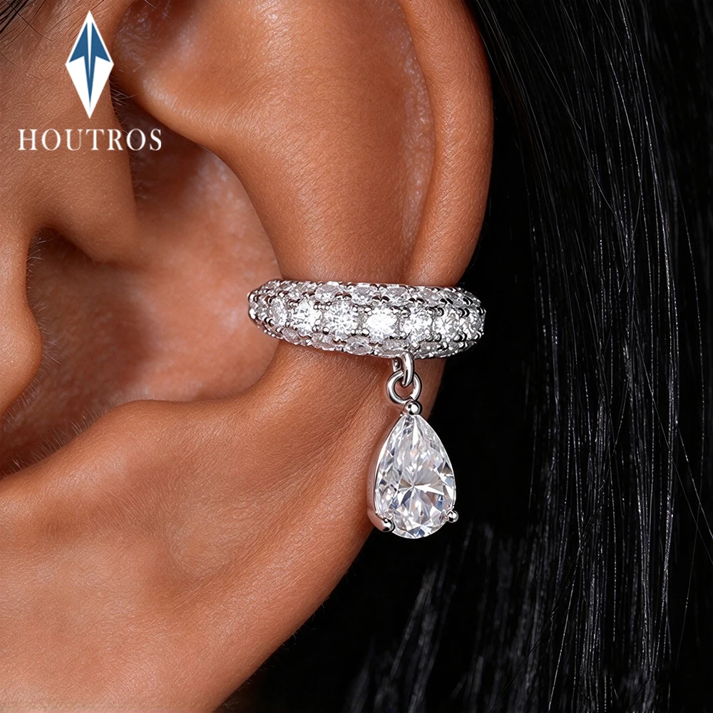 1Carat Pear Cut Moissanite Ear Cuff Earrings 925 Sterling Silver Teardrop Diamond Clip Earrings for Women Party Wedding Jewelry