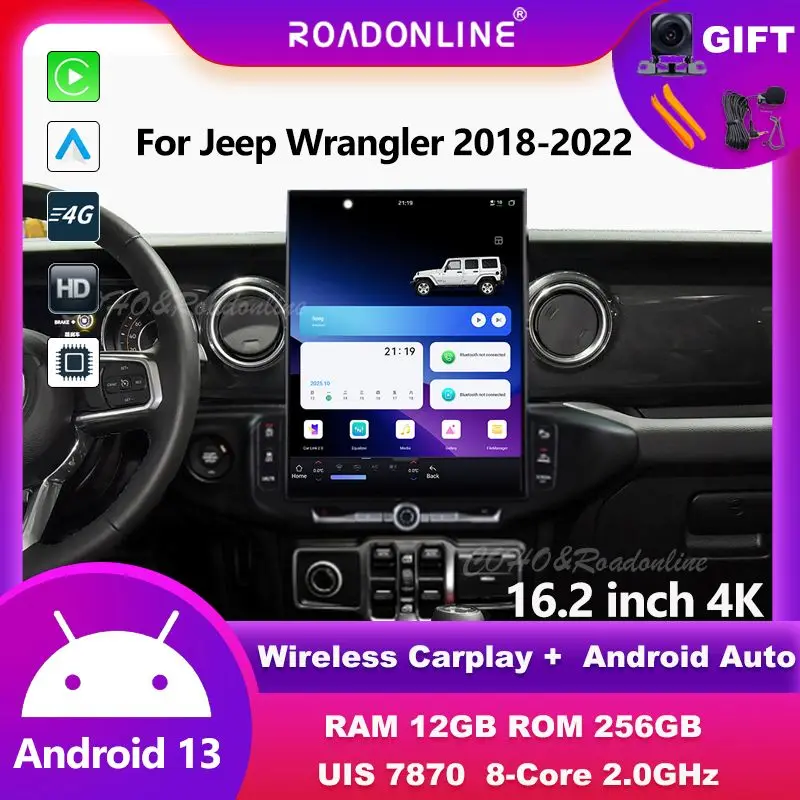 

16.2 inch For Jeep Wrangler 2018-2022 Android 13 Twelve-Core Processor 12+256G Car Multimedia Player Stereo Radio