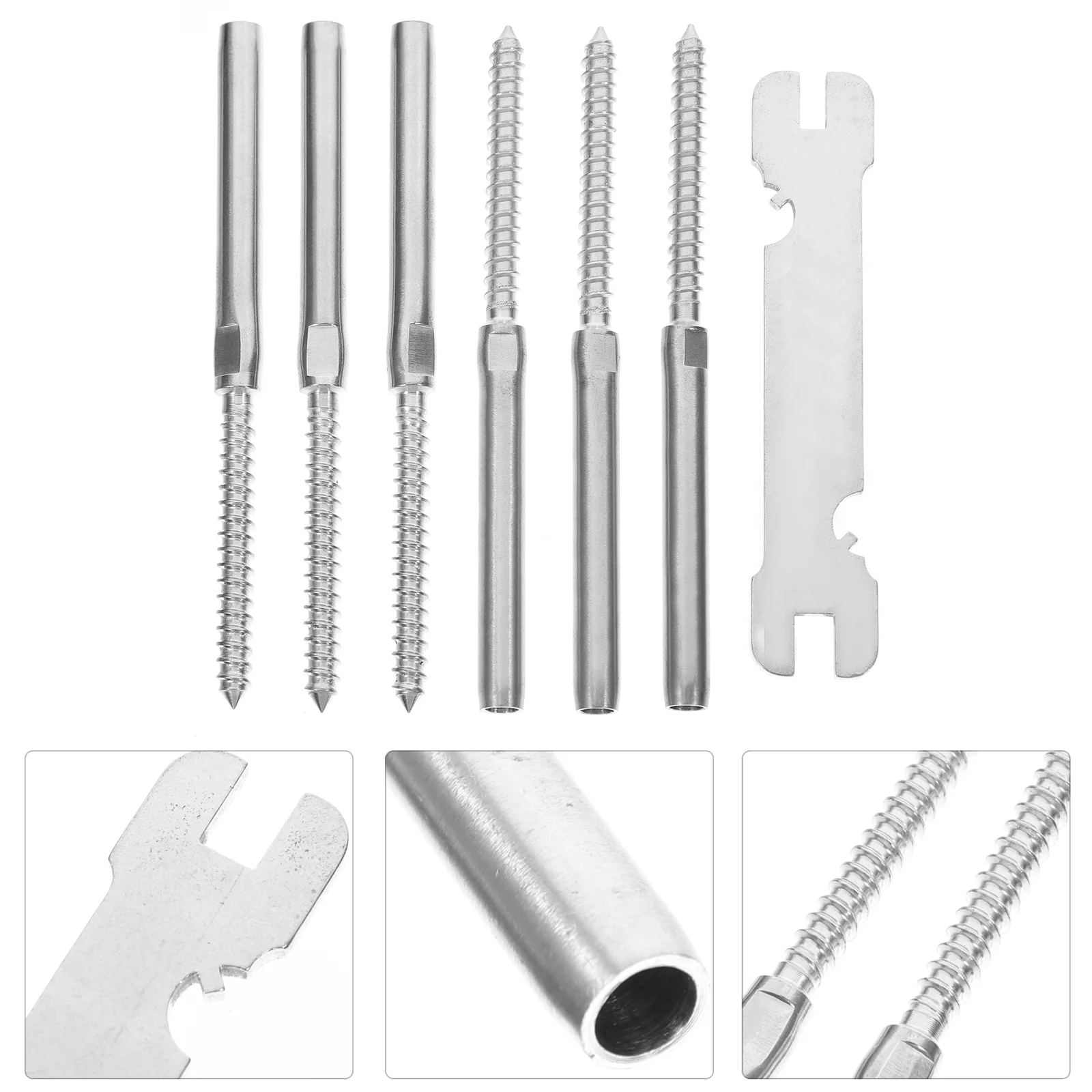 3 Pairs Left and Right Threaded Rod Wire Railing Screws for Deck 3/16 Kit Silver Cable System