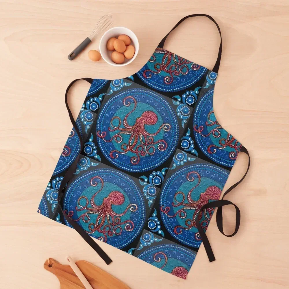

Red Octopus Mandala Apron Chef jacket men For Hairdresser Sexy painting Apron