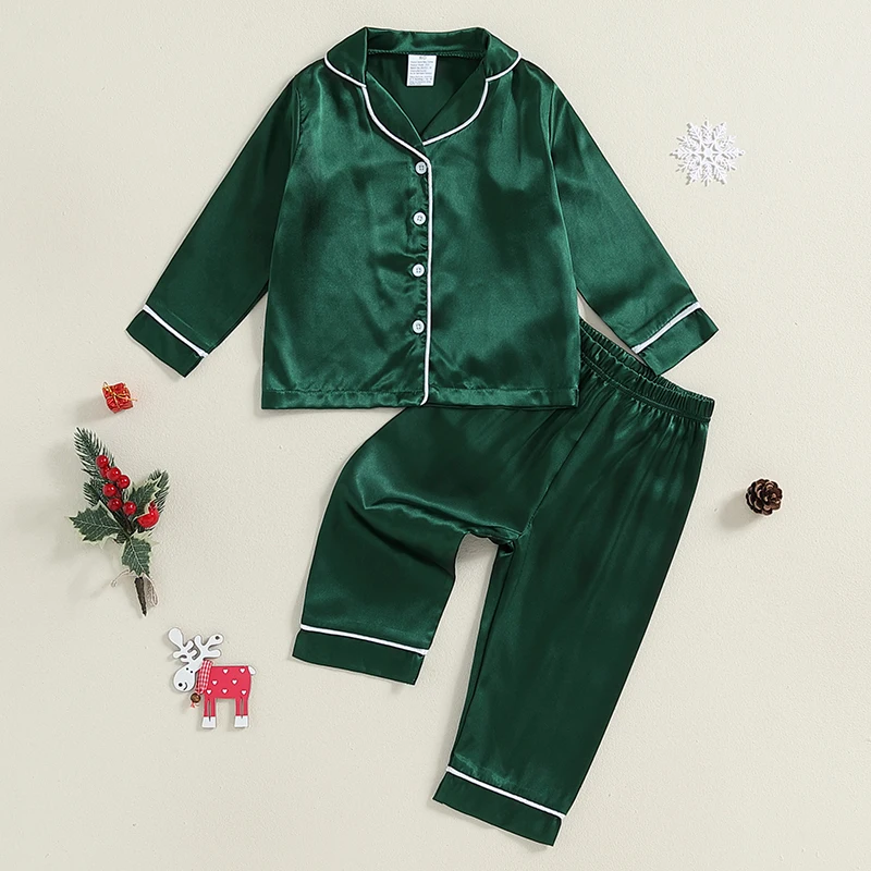 Baby Girls Boys Silk Pajamas Set Solid Long Sleeve Button Down Shirts Tops and Pants Infant Satin Pj Lounge Sets