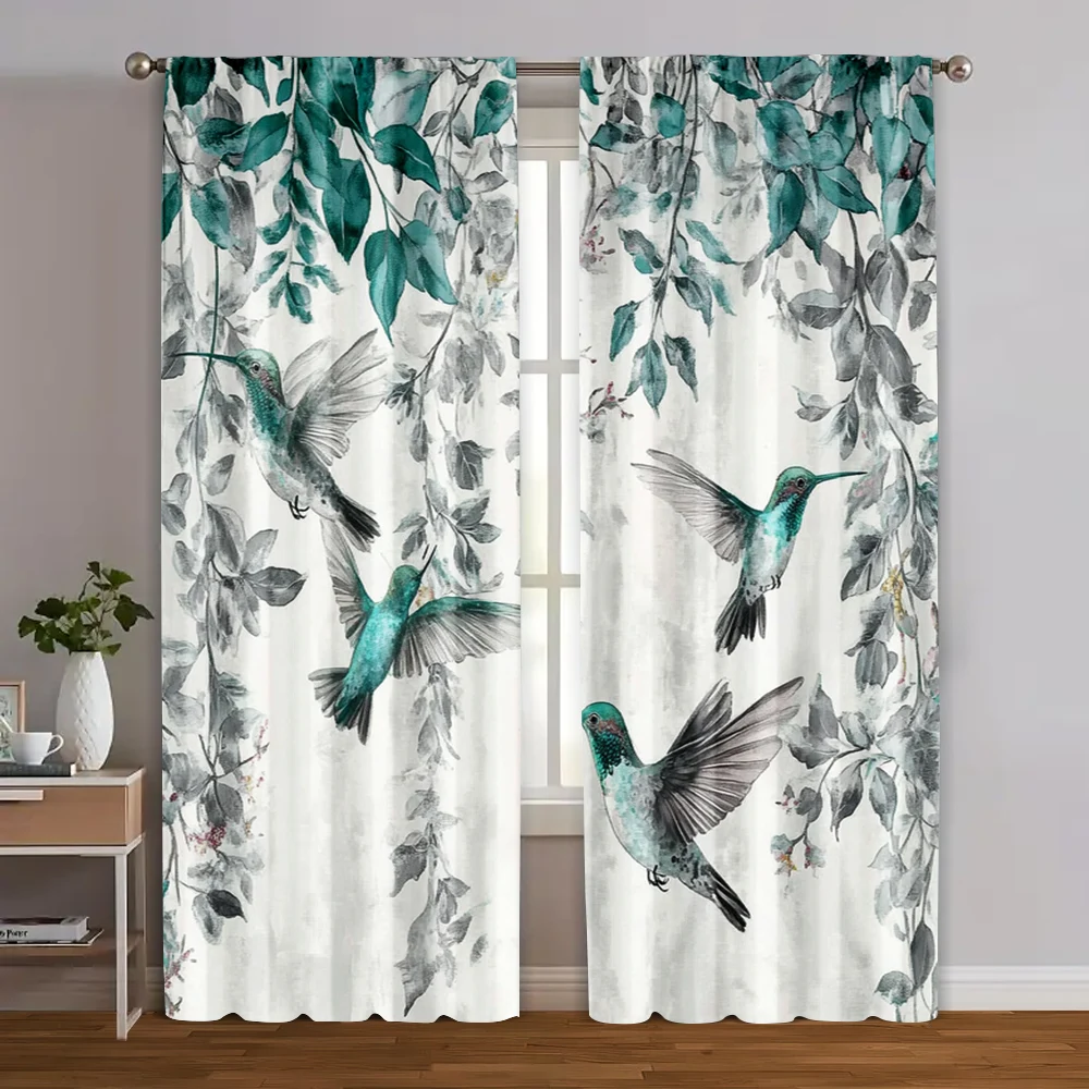 

2pcs, Minimalist Curtains 2D print Colorful Hummingbird Versatile Polyester (without rod) Stuff Clearance Use for Living Room,