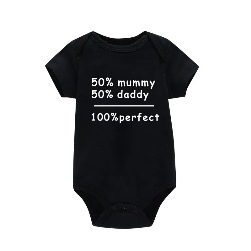50% Mummy+50% Daddy=100% Perfect Newborn Baby Bodysuit Summer Infant Soft Romper Baby Girl Clothing Jumpsuit