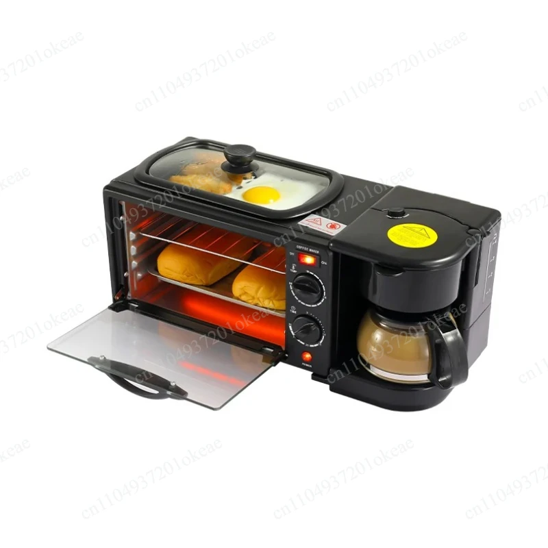 3-in-1 Household Breakfast Machine Electric Coffee Multifunctional Toaster Oven with Frying Pan & Bread Machine Mini Oven