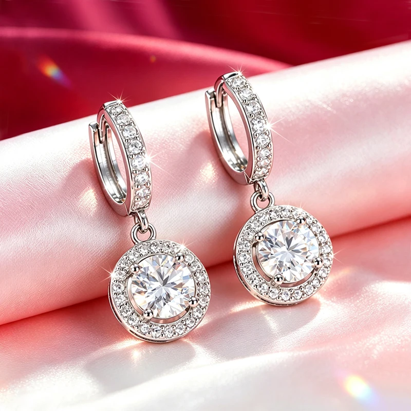 4-Zacken-Moissanit-Ohrringe, GRA-zertifiziert, modisch, funkelnd, 1 Karat, 925er Silber, Damen-Tropfenohrringe, exquisit, trendig, für Hochzeit und Party – Detail 10