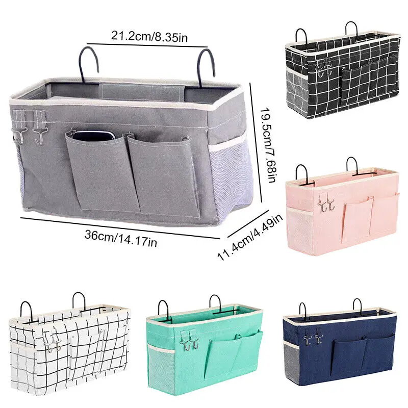 Bedside Pockets Gadget Storage Canvas Cabin Shelf Bunks Hanging Bag Organiser Pockets Couch Side Pouch Hook Holder Home Gadget