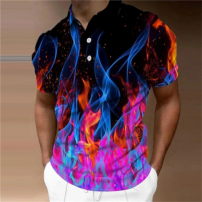 Men's Polo Shirt Golf Shirt Graphic Prints Flame Turndown Light Green Red Blue Purple Fuchsia Outdoor Street Short Sleeves Tops