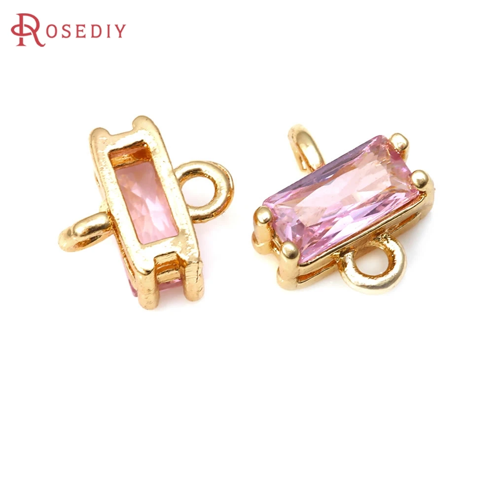 18K Gold Color Brass Glass 2 Holes Rectangle Connect Charms Pendants High Quality Necklace Earrings Making Diy Accessories