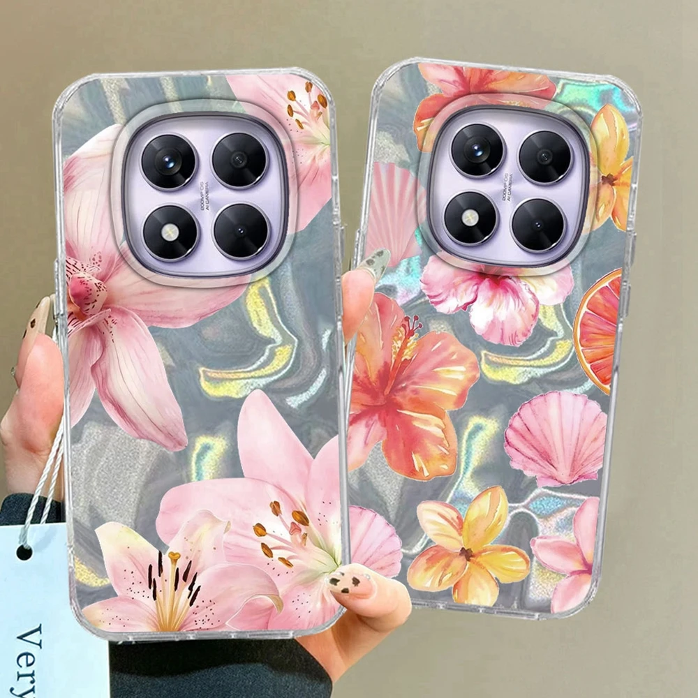 Rosa Lilien-Blumenmädchen Handyhülle für Xiaomi Redmi Note 15 14 13 12 11 10 11S 10S 8 9 Pro 15C 14C 13C A3 A1 A2 9A A5 9C 5G Cover