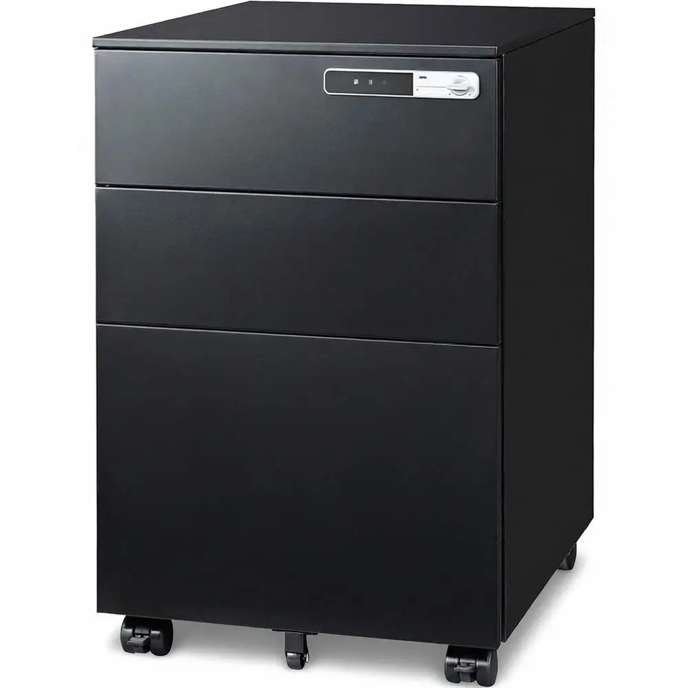 

Мобильный металлический шкаф для документов под стол с кодовым замком и колесами, черный