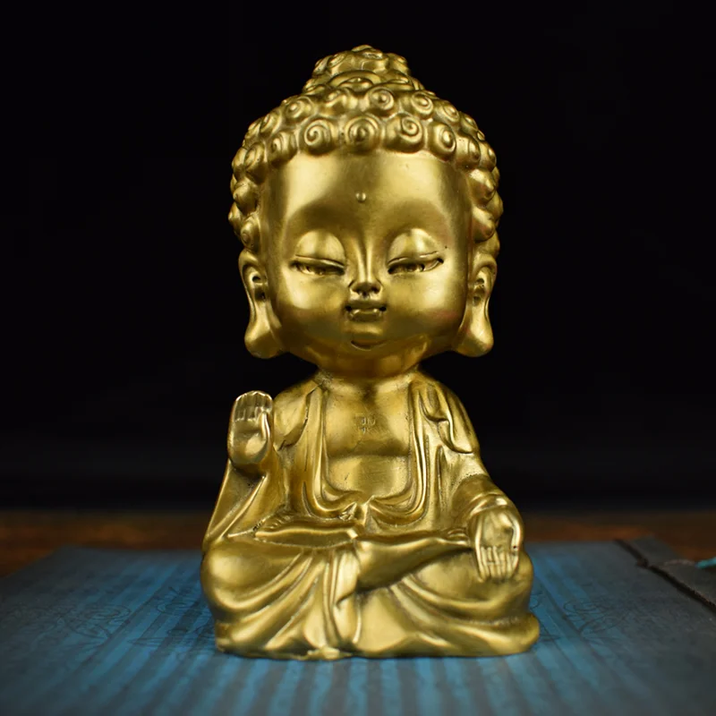 Golden Brass Gautama Buddha Car Dashboard Ornament Office Desk Decor Gift