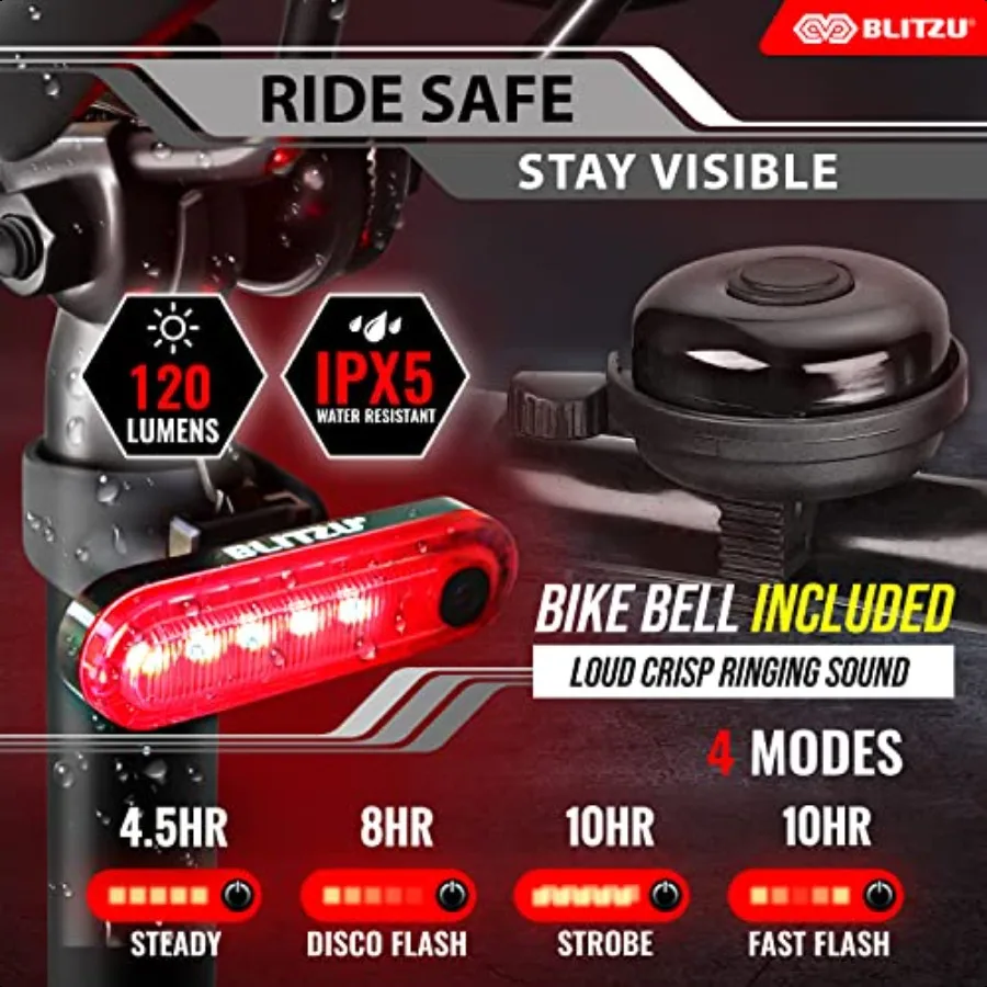 Bike Lights er Bright Bicycle USBC Rechargeable Headlight Taillight Bike Set Waterproof Safety Front Rear Back light for Night