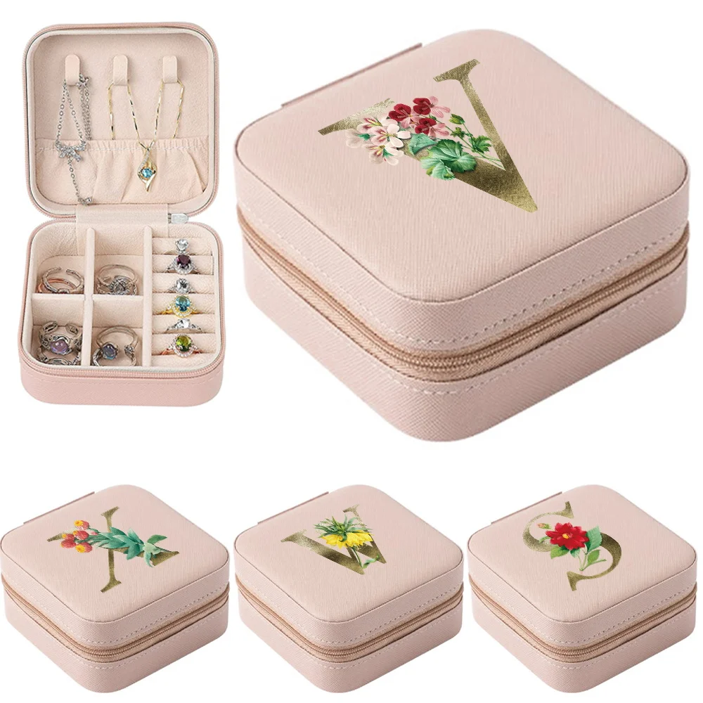 

Mini Jewelry Box Organizer Display Travel Jewelry Zipper Case Boxes PU Leather Portable Earrings Necklace Ring Wedding Gift Box