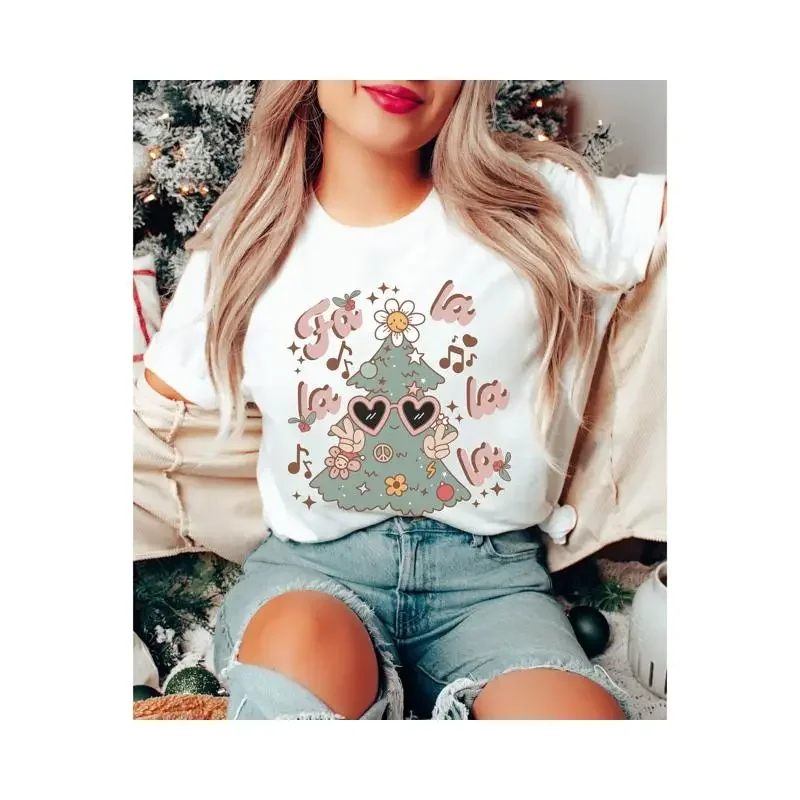 Retro Christmas Tree T Shirt Cute Fa La Carols Groovy Holidays 70s Funny