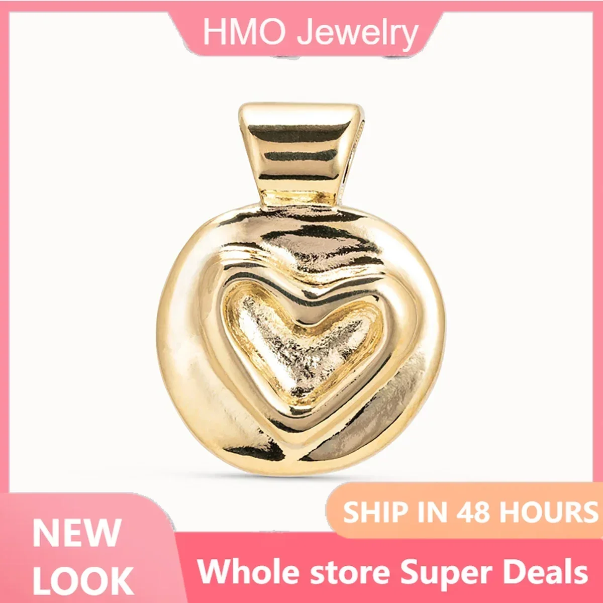 2025 YUHUNO Original Design Spain Jewelry 14K Gold Round Carved Heart DIY Pendant Bracelet Necklace Ring Women's Gift