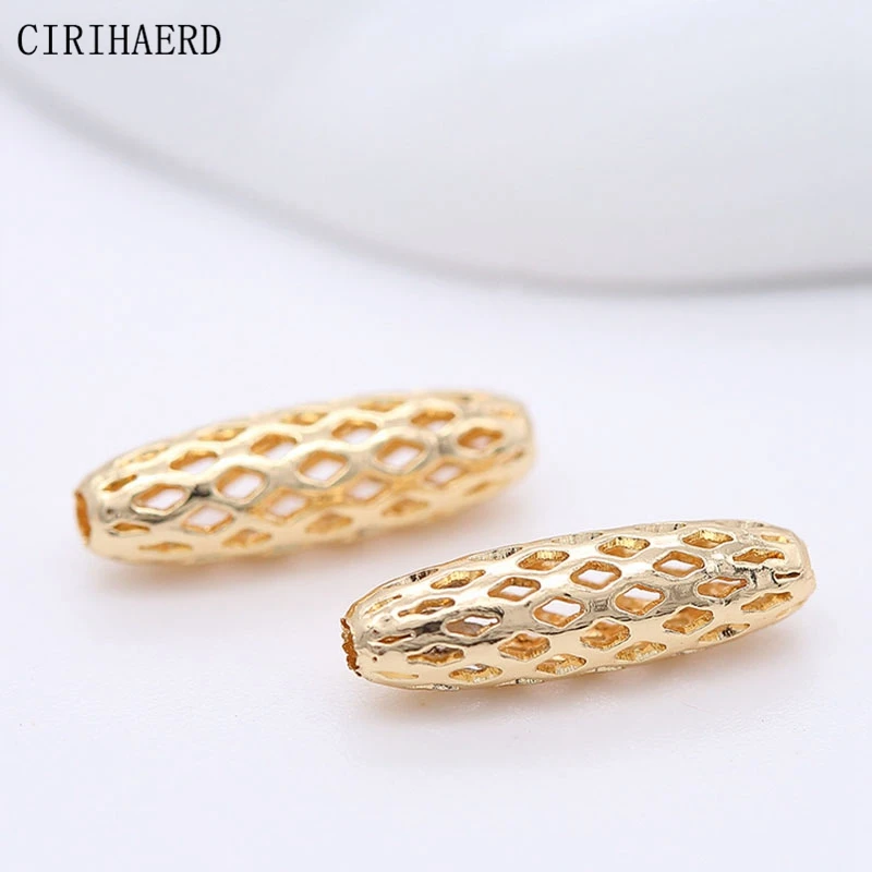 

2 Type 14K Gold Plated Brass Metal Oval Loose Spacer Beads For Jewelry Making Accessories Beaded Copper Bead Pendants Findings