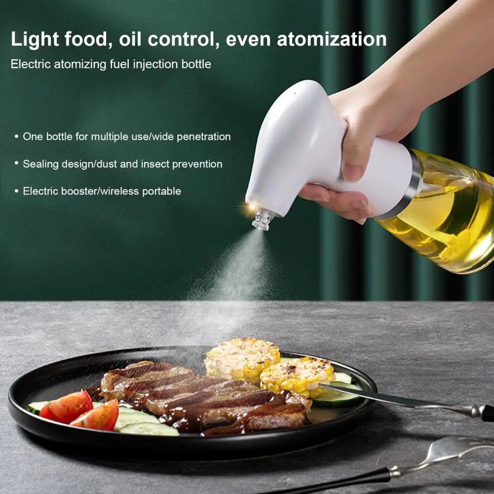 240ML Electric Oil Sprayer with Light Even Atomization Oil Spray Bottle Type-C Charge Wide Angle Jet Oil Sprayer for Kitchen