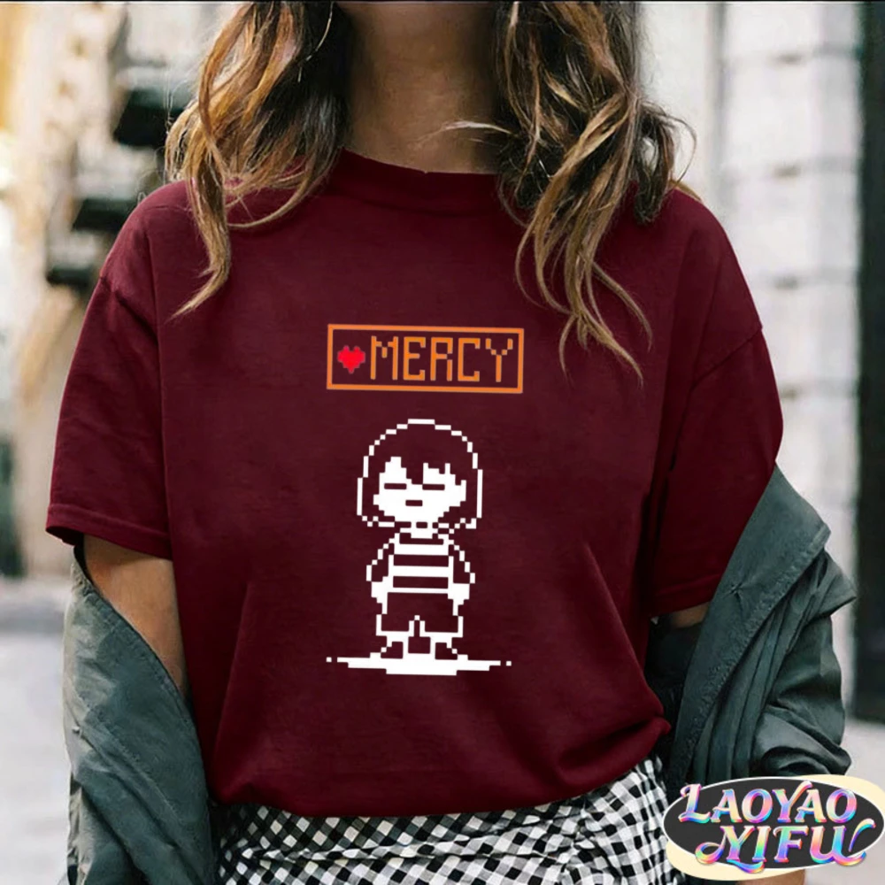 Mercy Pixel Art Graphic Tee Undertale Game Fan Character Shirt Fashion Men Women Cotton Casual Top Y2k Streetwear Retro Tops Tee