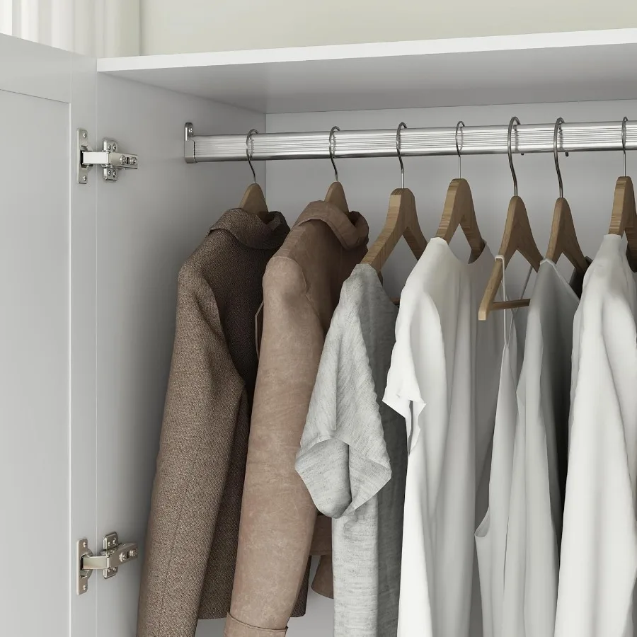 خزانة خزانة ملابس بثلاثة أبواب مع مرآة وإضاءة LED لميزات تخزين غرفة النوم، قضيب تعليق قابل للتعديل بدرجين #6