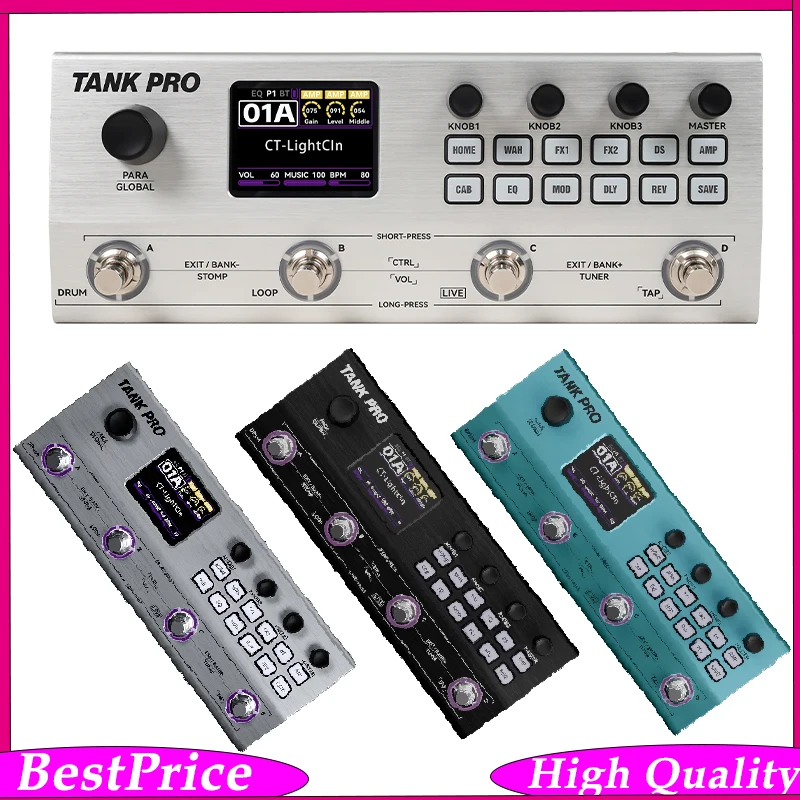 M-VAVE TANK Pro Electric Guitar Pedal 90 Amp & Cab Models 300+ FX 120 Presets 150s Looper Drums XLR Recording Features