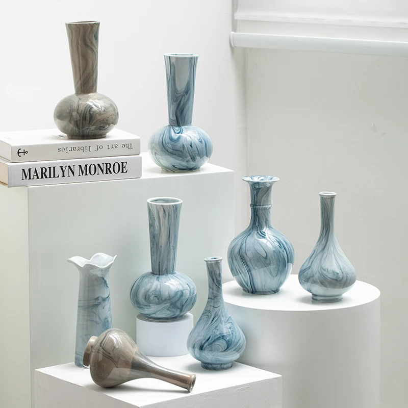

Ceramic dried flower vase - elegant marble-patterned high-end decorative piece for flower arrangement and display.