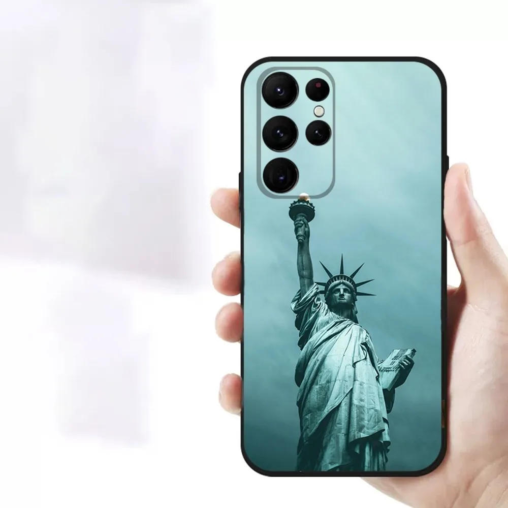 Statue of Liberty  Phone Case For Samsung S23,23,22,30,21,10,9,Note20 Ultra,Lite,Ultra,5G,Plus,FE,Black Soft Case