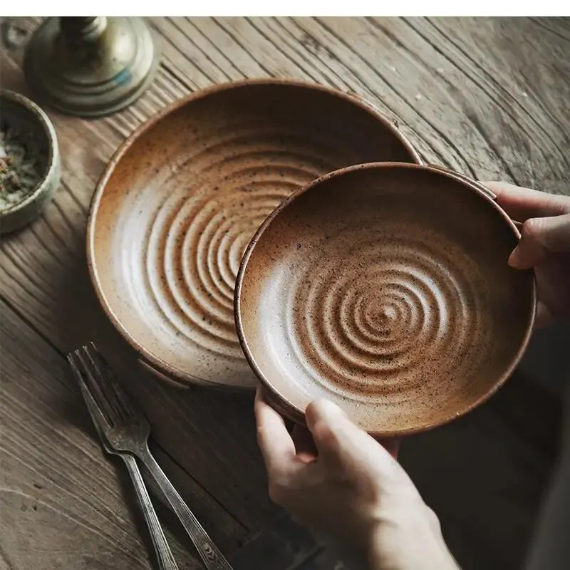 Japanese Handmade Stoneware Tableware Plates and Bowls Retro Ceramic Dinner Home Cooking Restaurant Rice Bowl - view 2