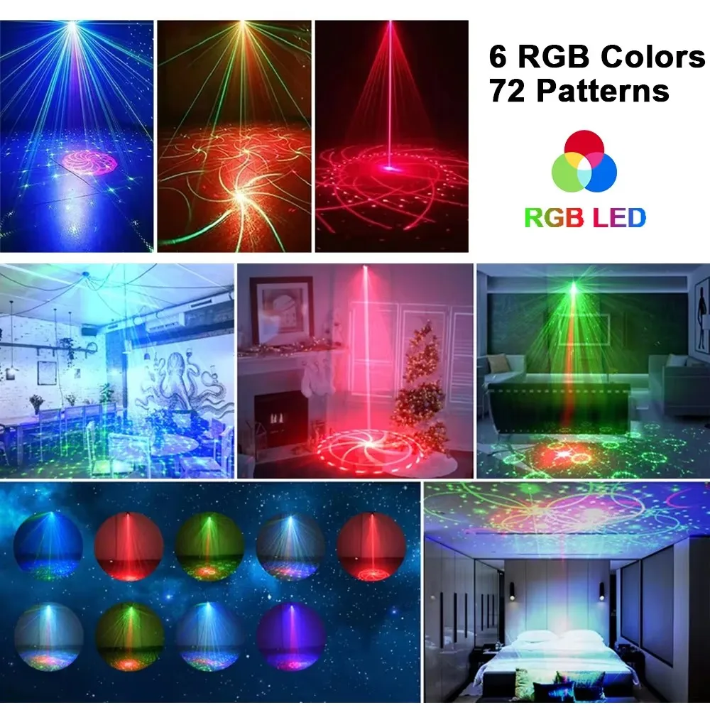 2024 Lights Power 15W 6-Hole 72 Figure LED+Remote Control Sound Control Flash Party KTV Bar USB Stage Lamp Wedding Ambient Light