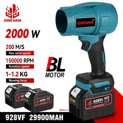 Onevan 2000w sem escova turbo ventilador de jato elétrico violento folha poeira neve soprando secador carro portátil para makita 18v bateria