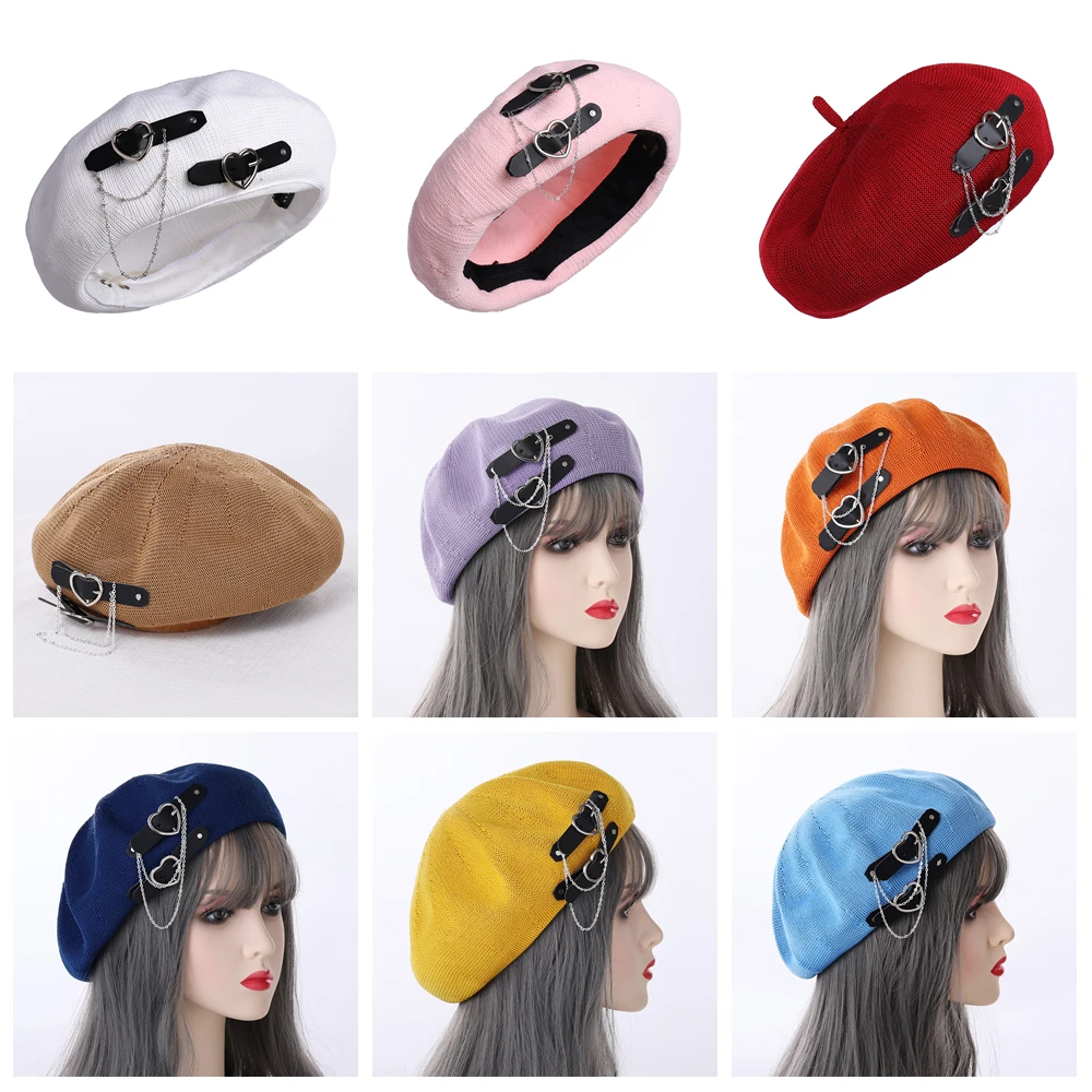 Süße Lolita Baskenmütze für Damen und Mädchen, modisch, Korea, lässig, atmungsaktiv, kariert, große Schleife