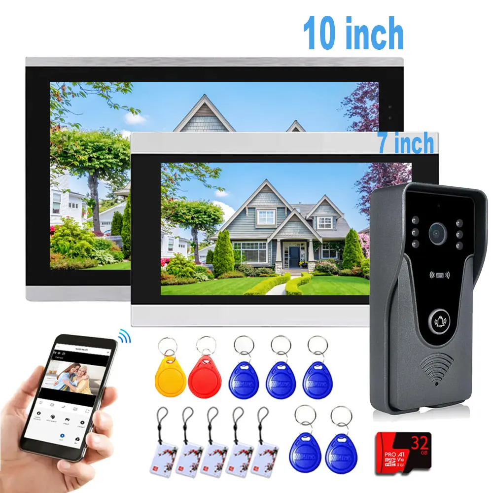 Новый HD 1080P 7/10-дюймовый цветной сенсорный видеодомофон Tuya WiFi с поддержкой умного приложения, комплект для домашнего интеркома и системы контроля доступа RFID