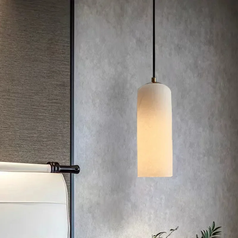 Simple Natural Marble Chandelier Bedroom Bedside Restaurant Table Bar Hotel Pure Copper Alabaster Chandelier Indoor Home Decor