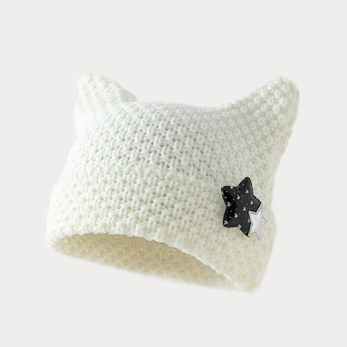 الشيطان الصغير اليدوية محبوك قبعة مخططة y2k آذان لطيف عارضة قبعة محبوكة دافئة