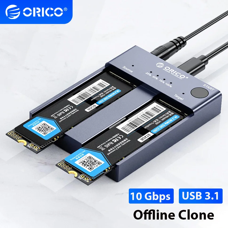 

ORICO 10Gbps Dual Bay SSD Duplicator External Case Type C Gen2 Hard Drive Disk Offline Clone Enclosure Copy Storage Box Copier